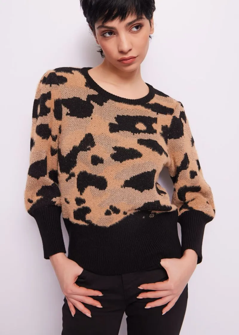 BD13GD42 Πουλόβερ ζακάρ με animal print -1 Πουλόβερ ζακάρ με animal print - Image 1