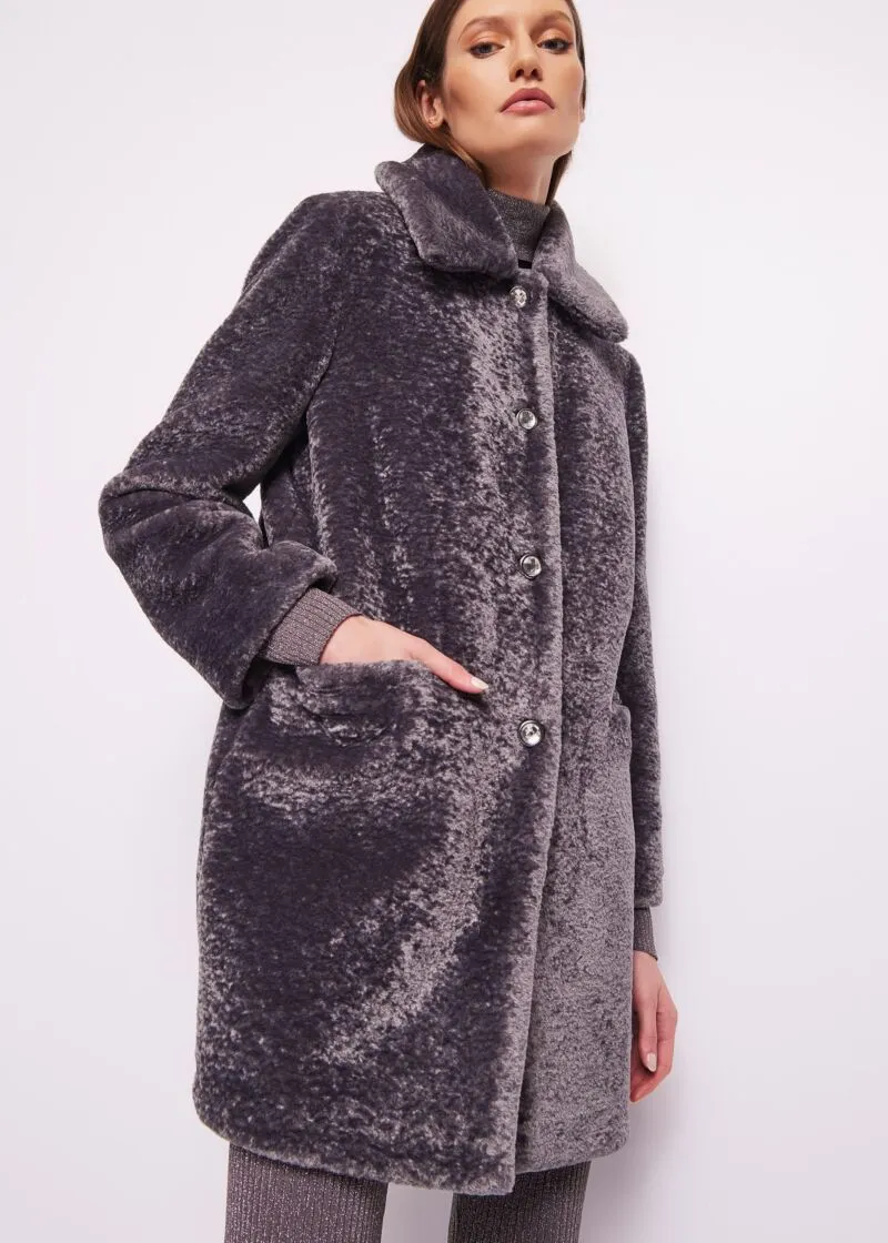 FD48GD42 Teddy Παλτό από οικολογική γούνα σε ανθρακί χρώμα-1 Ανθρακί teddy παλτό από οικολογική γούνα - Image 1