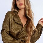 Bronze λαδί σατέν animal print πουκάμισο