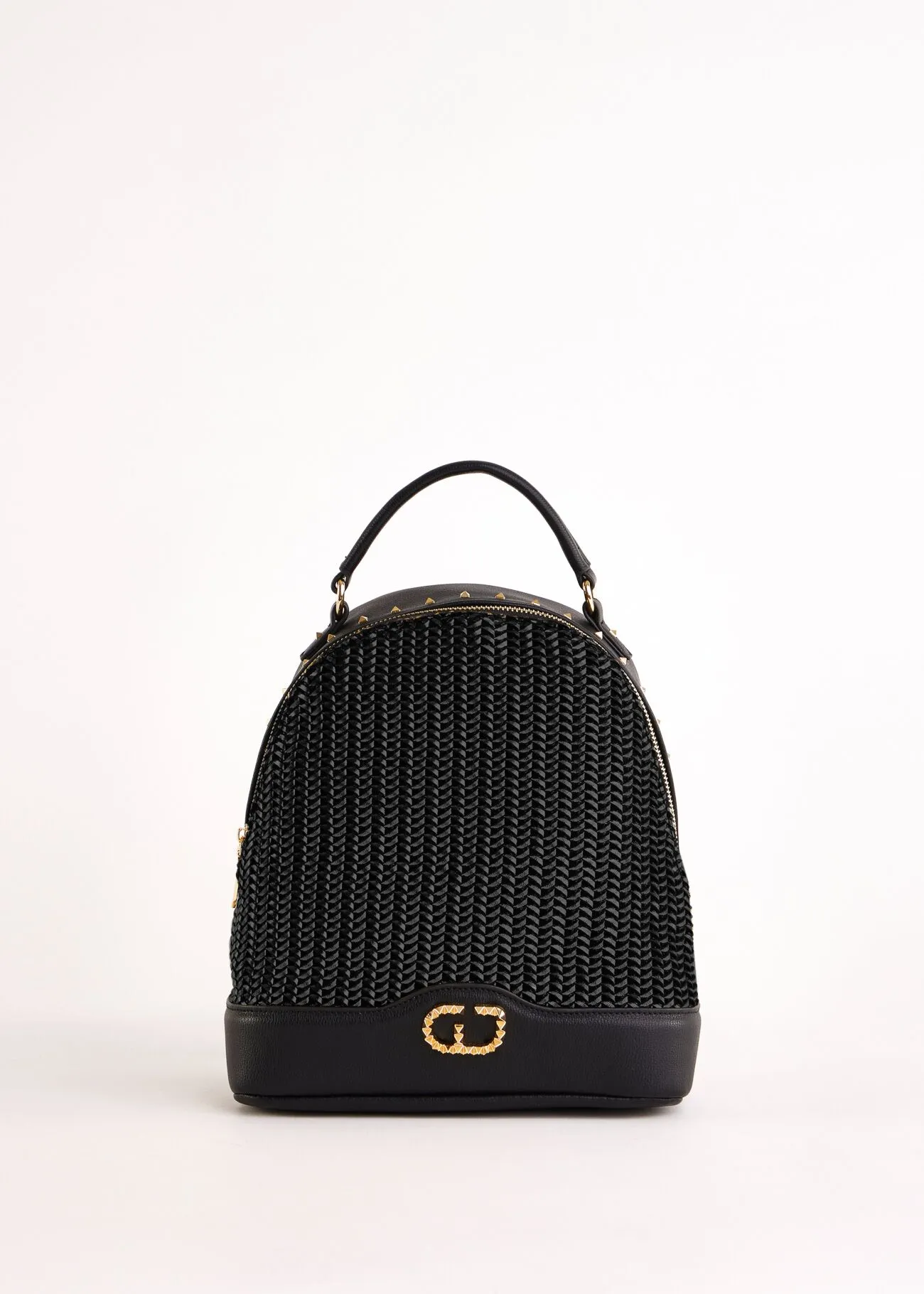 GDB552 Μαύρη υφαντή backpack τσάντα με χρυσό λογότυπο -1 Μαύρη backpack τσάντα με χρυσό λογότυπο και υφαντή υφή - Image 1