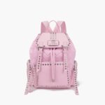 Ροζ backpack με ασημένια τρουκς και καπιτονέ υφή