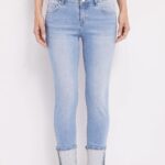 Ελαστικό τζιν παντελόνι skinny cropped με ιδιαίτερο ρεβέρ