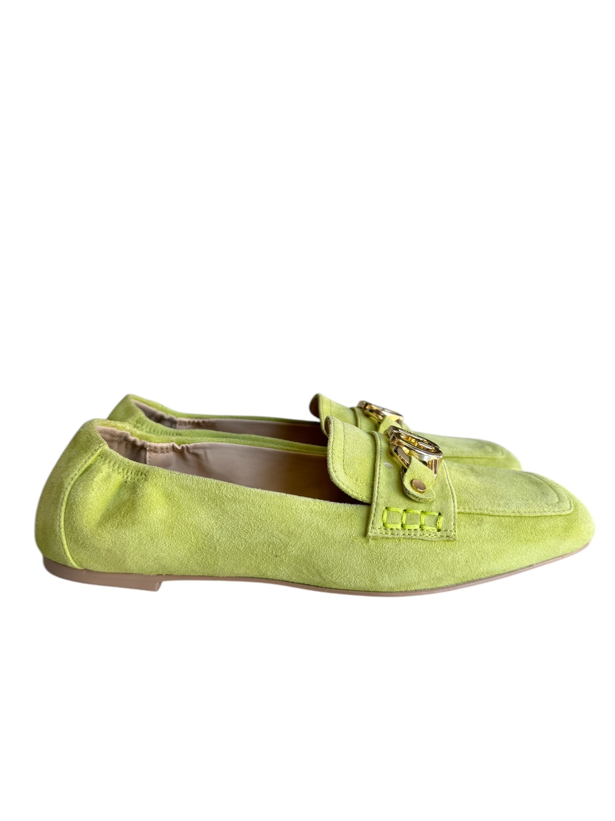 GDLPS50 Lime σουέτ loafers με μεταλλική αγκράφα και ελαστικό πίσω μέρος -1 Lime σουέτ loafers με μεταλλική αγκράφα - Image 1