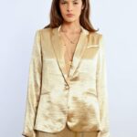 Χρυσό σατέν blazer με μακρύ μανίκι
