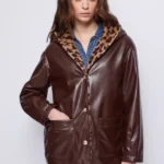 Δερμάτινο jacket με λεοπάρ επένδυση και κουκούλα