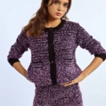 Ζακέτα πλεκτή με tweed εφέ σε μωβ και μαύρη απόχρωση