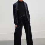 Blue black λεοπάρ velvet παντελόνι